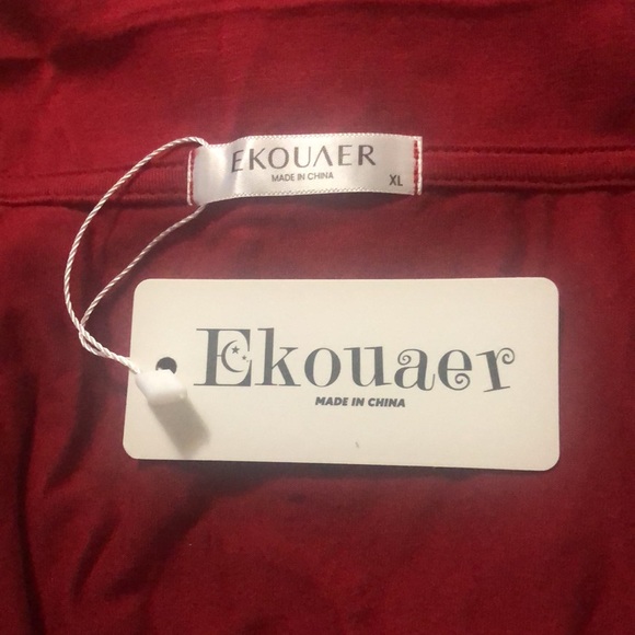 Red Pajama Set long sleeve button down top and pants with white piping, XL - Picture 4 of 5